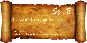 Sztahó Benjámin névjegykártya